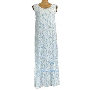 Key Lime Pie Dress SMALL White Blue Leaf Print Bead Detail Long Maxi Beach
